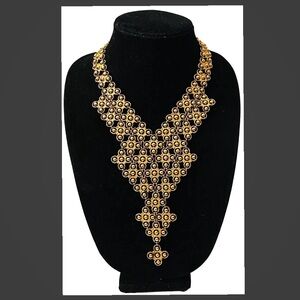 Vintage 1971 MONET "MORESQUE"
Gold Tone Etruscan Runway
Statement Bib Necklace